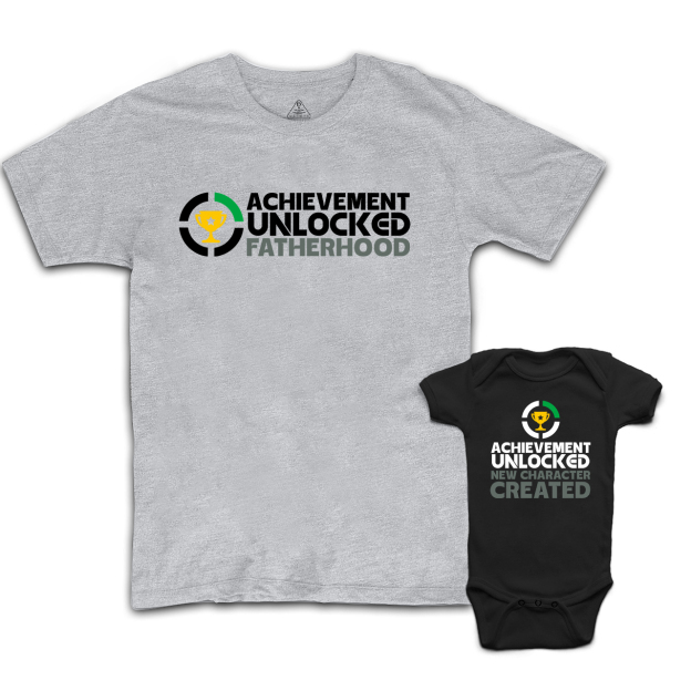 Achievement Unlocked Fatherhood Matching Dad& Me Shirts