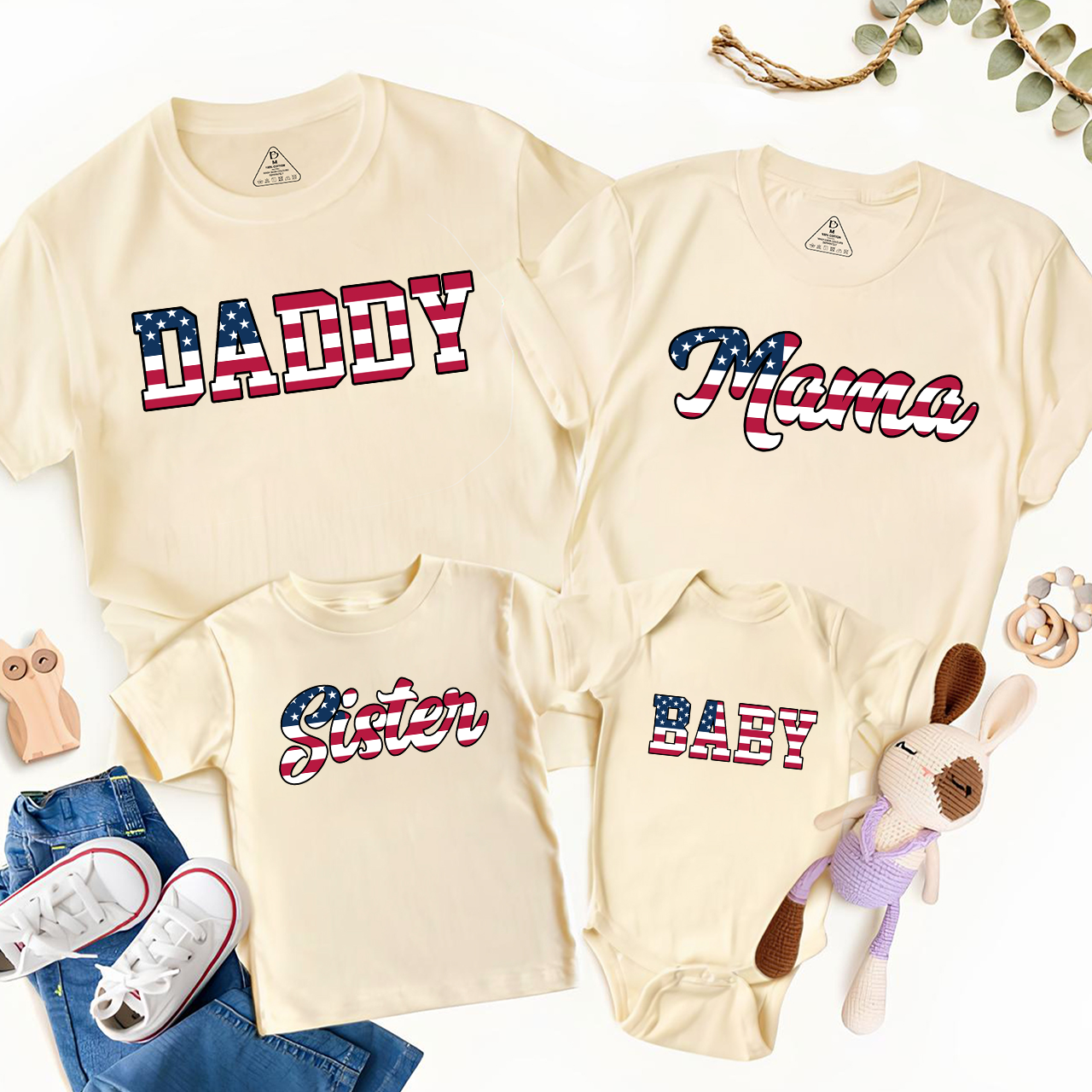 Personalized Patriotic American National Flag Family Shirts Independence Day Family Matching Shirts