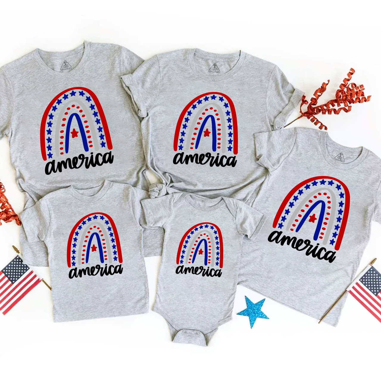 American Rainbow Independence Day Family Matching Shirts