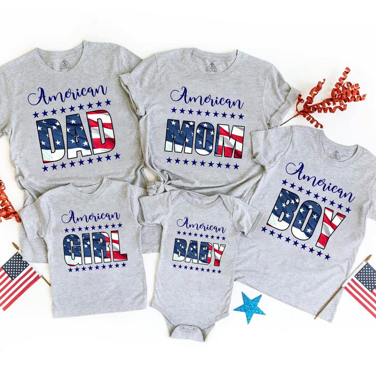 Personalized American Two Rows Star Independence Day Family Matching Shirts
