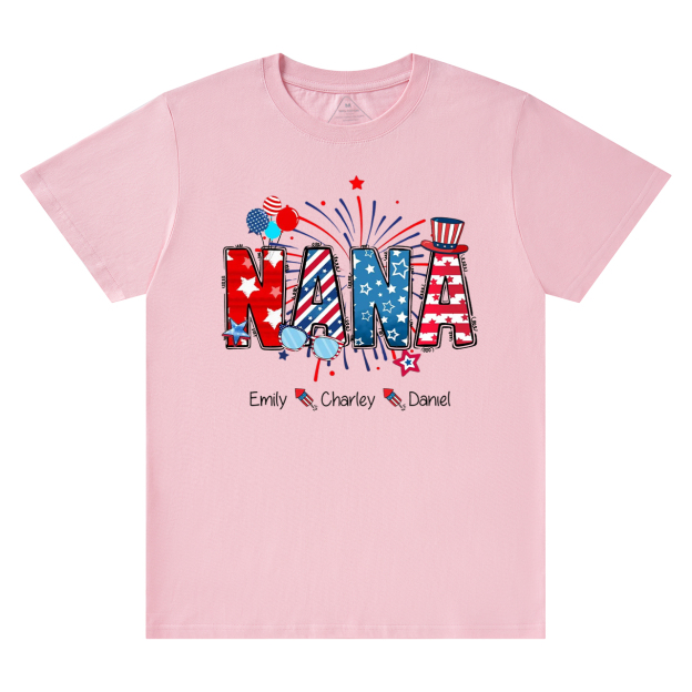 Personalized Patriotic Nana 4th Of July Grandma And Grandkid Name T-Shirts