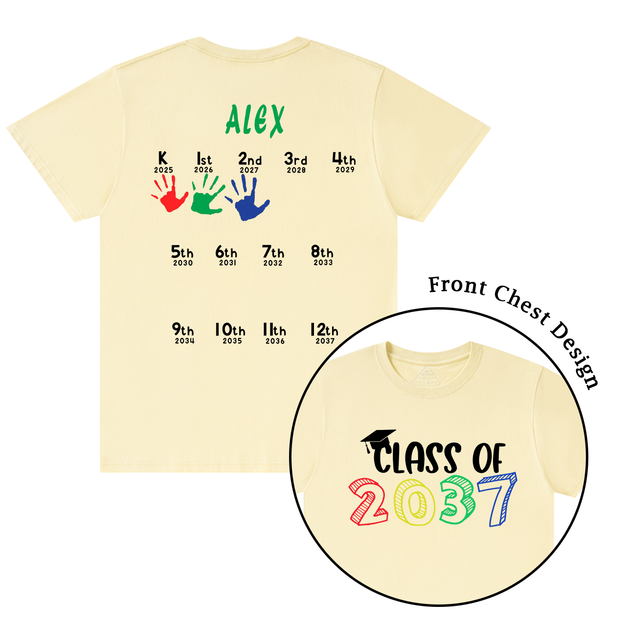 Hand Print-Class Of 2037 Personalized Shirts For School Kids