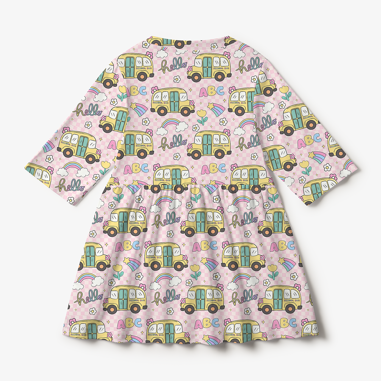 Pink School Bus All Over Print Kids Dress