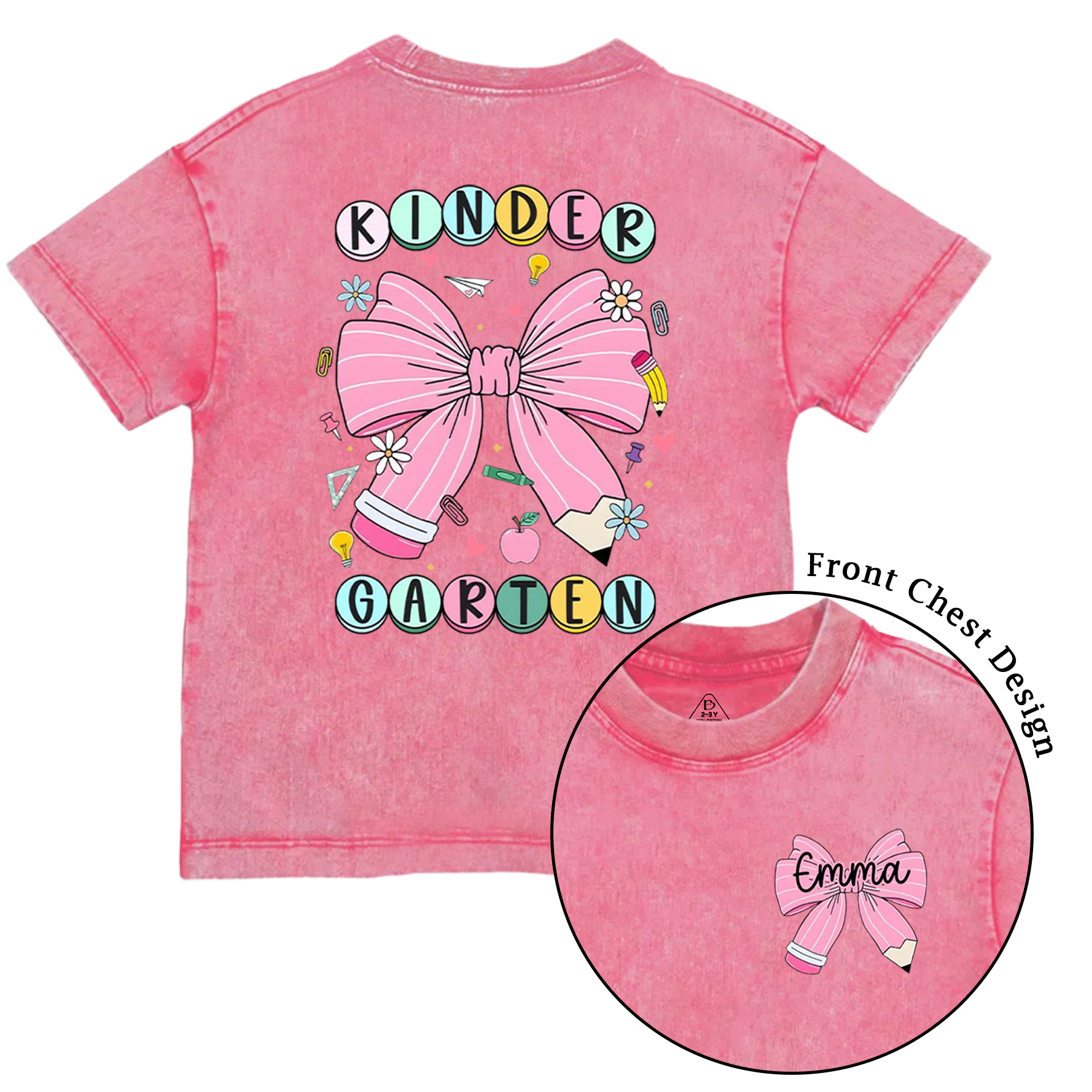 Personalized Back To School Bow Fireworks Toddler&Kids Washed Tees