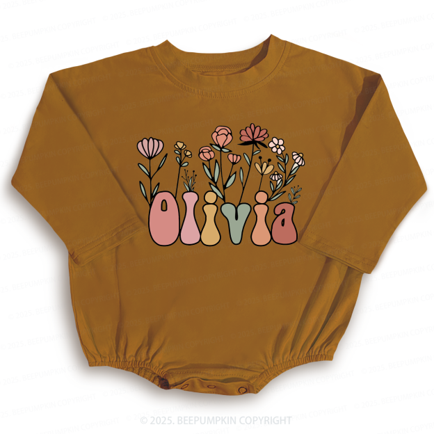 Personalized Name Flower Baby Bubble Romper Beepumpkin