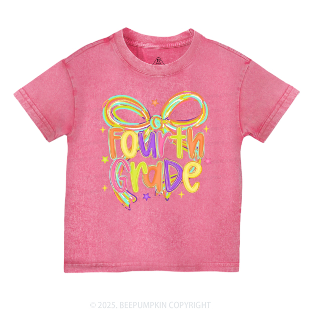 Personalized Girly Bow Sublimation Toddler&Kids Washed Tees