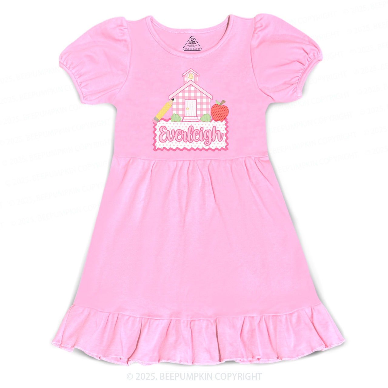 Personalized Pink Schoolhouse Toddler&Kid's Ruffle Dress Beepumpkin 