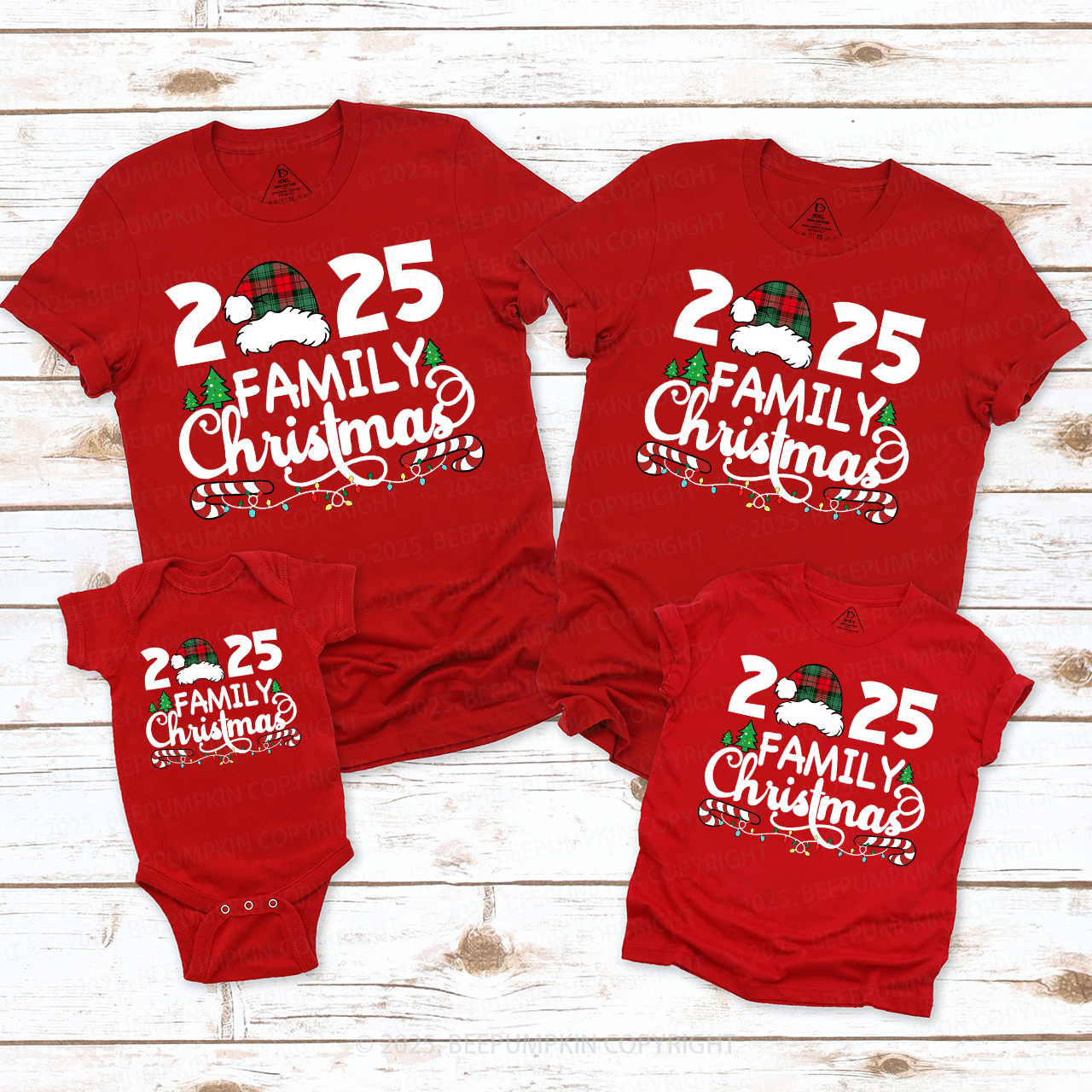 Family Christmas 2025 Plaid Hat Matching T-Shirts Beepumpkin