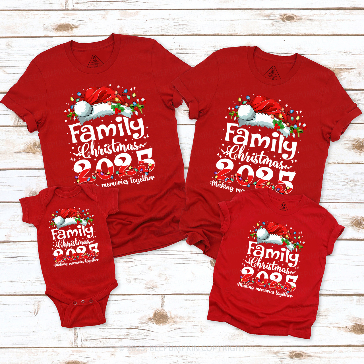 2025 Merry Christmas with colorful lights Family Matching T-Shirts Beepumpkin