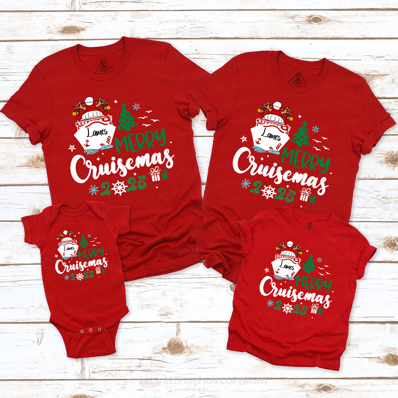 2025 Personalized Christmas Cruise Name Christmas Family Matching T-Shirts Beepumpkin