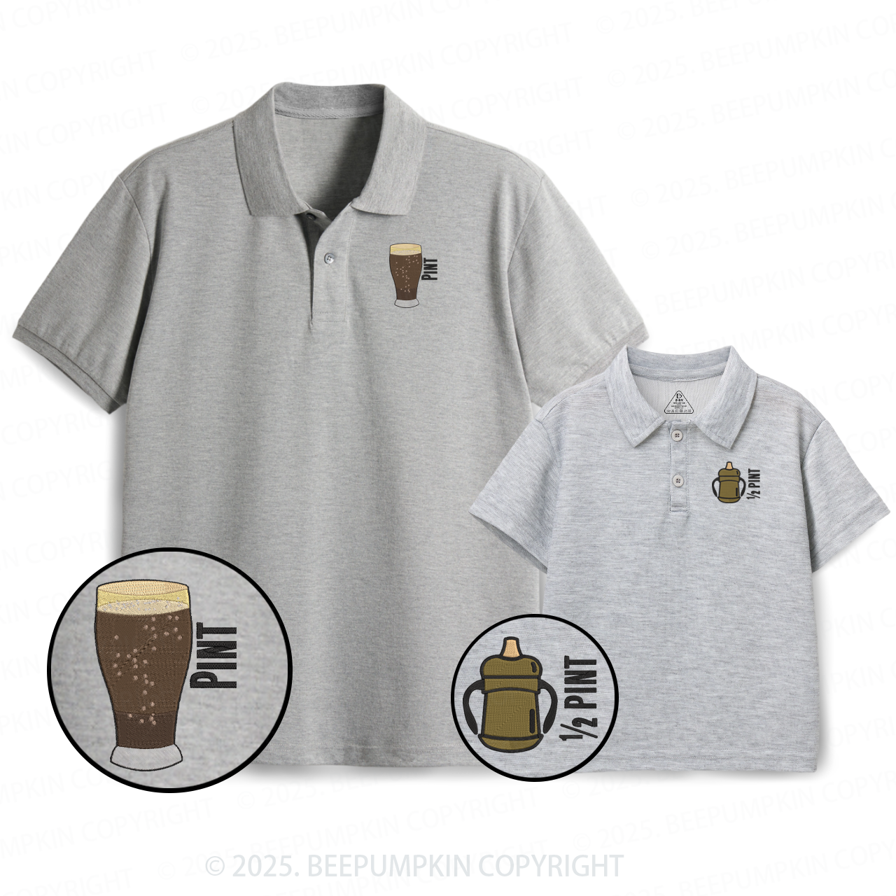 Embroidery Pint Half Pint Dad&Me Matching Polo Shirt Beepumpkin