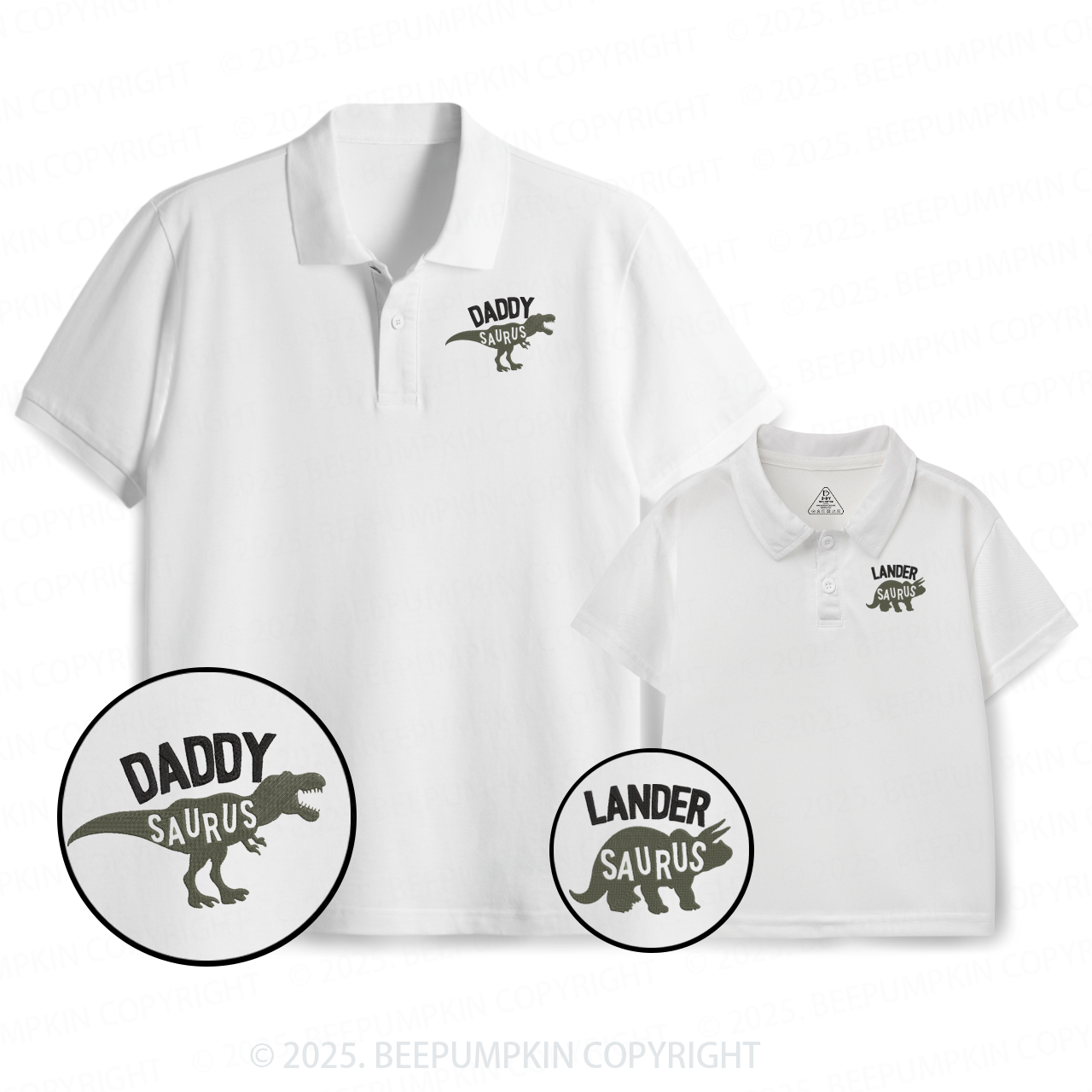 Embroidery Cute Dinosaur Dad&Me Matching Polo Shirt Beepumpkin