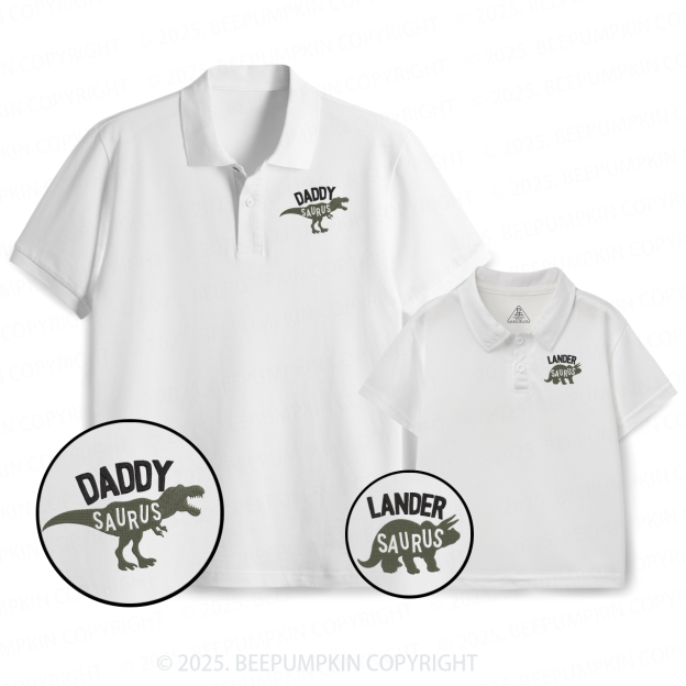 Embroidery Cute Dinosaur Dad&Me Matching Polo Shirt Beepumpkin