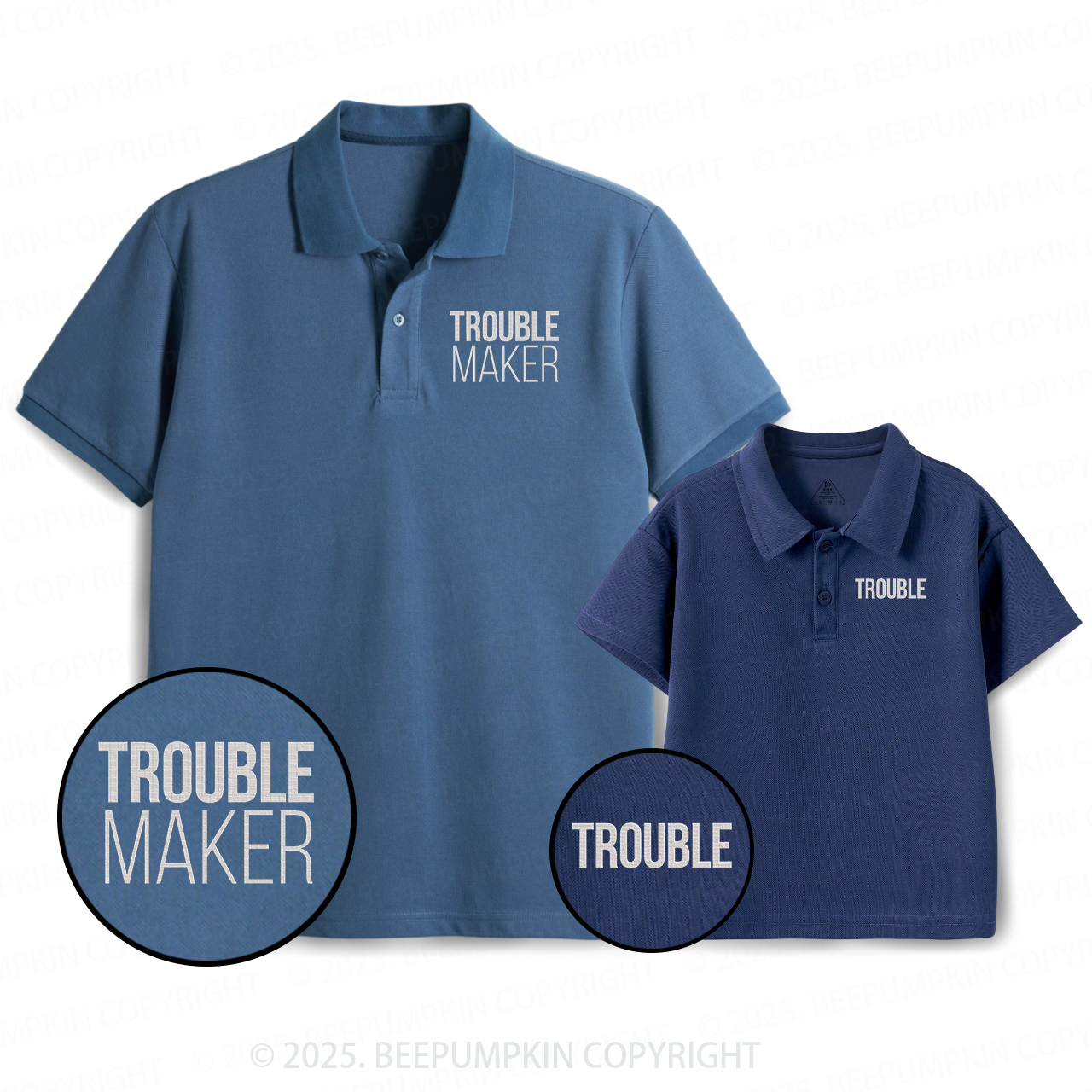 Embroidery Trouble Maker Dad&Me Matching Polo Shirt Beepumpkin