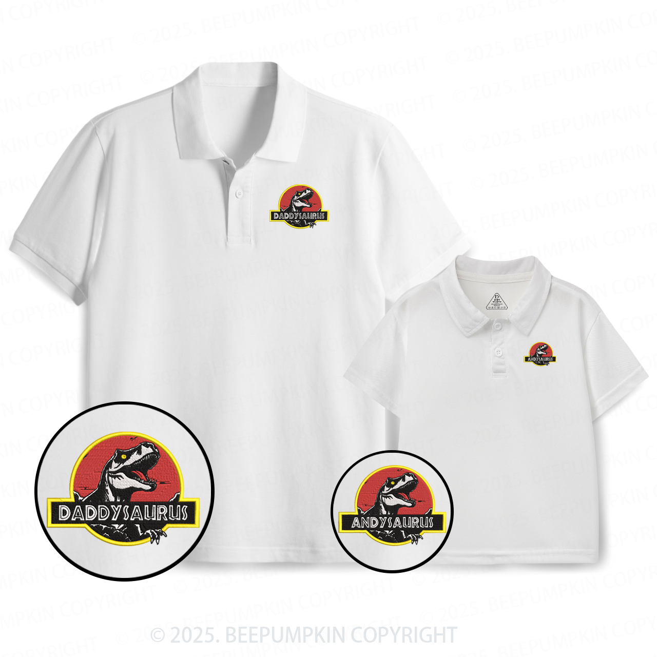 Embroidery Personalized Name-saurus Dad&Me Matching Polo Shirt Beepumpkin