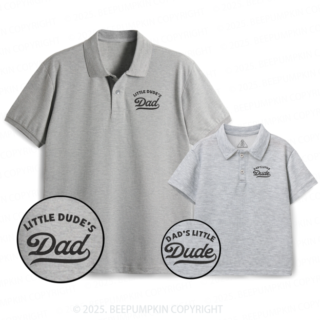 Embroidery Little Dude's Dad&Me Matching Polo Shirt Beepumpkin