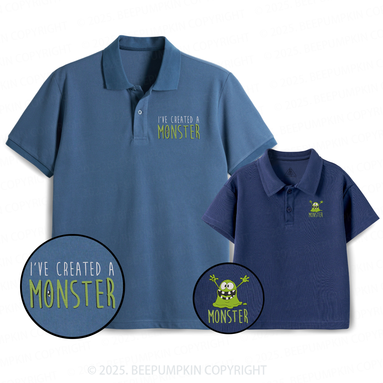 Embroidery I Created A Monster Dad&Me Matching Polo Shirt Beepumpkin