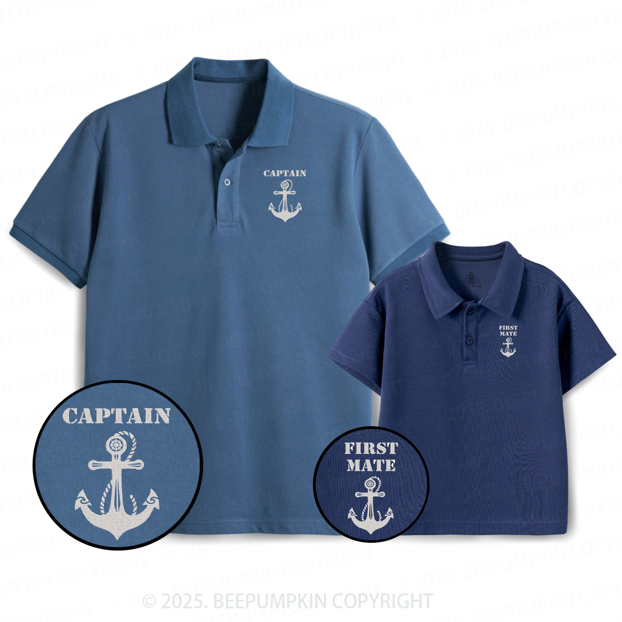 Embroidery Captain And First Mate Dad&Me Matching Polo Shirt Beepumpkin
