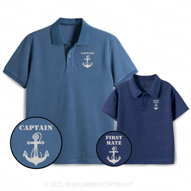 Embroidery Captain And First Mate Dad&Me Matching Polo Shirt Beepumpkin