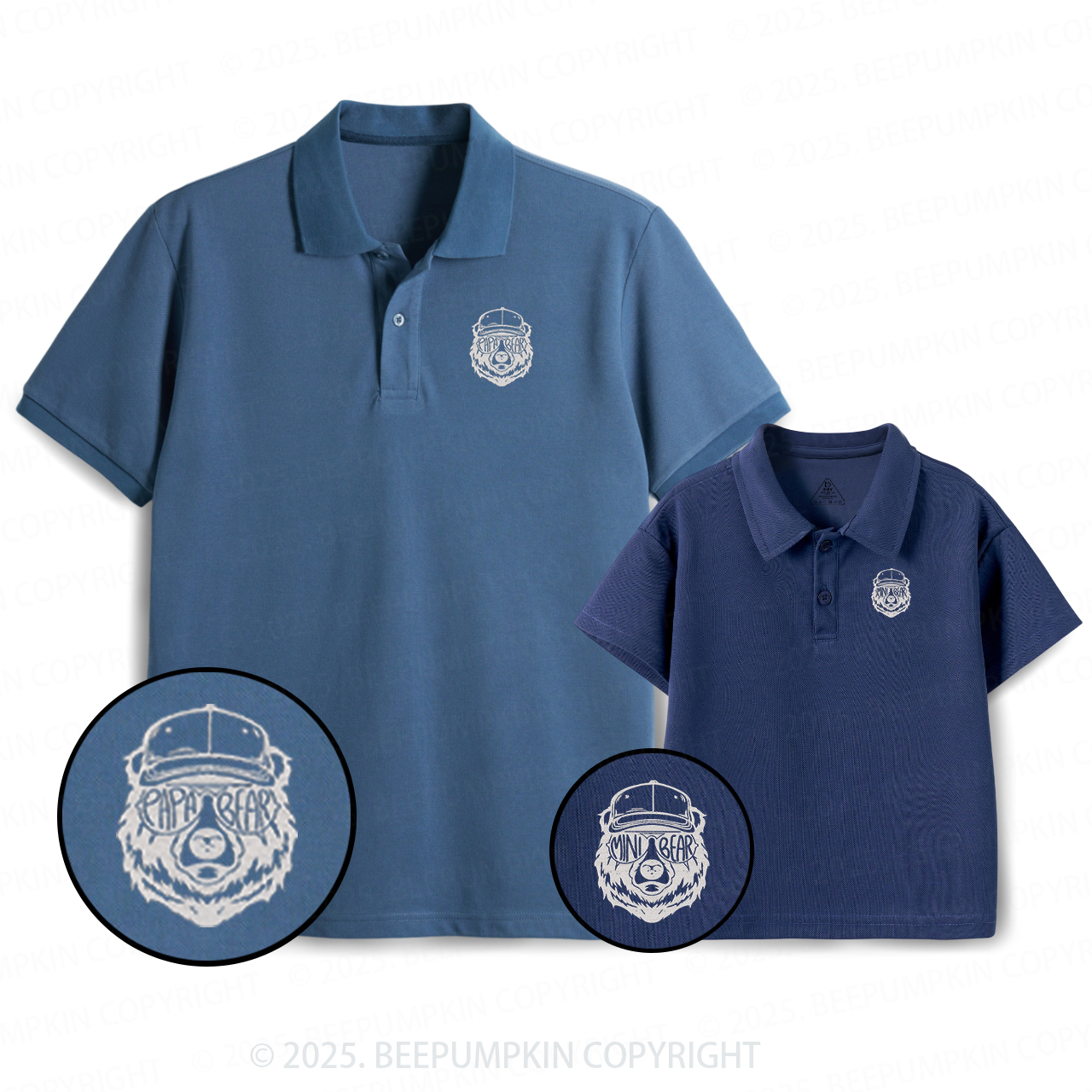 Embroidery Bear Sunglass Dad&Me Matching Polo Shirt Beepumpkin