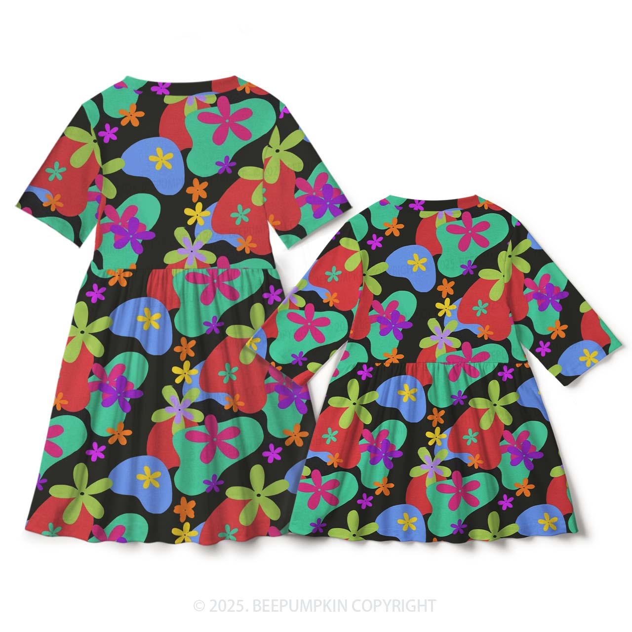 Vivid Floral Shadows Mom&Me Matching All Over Print Dress