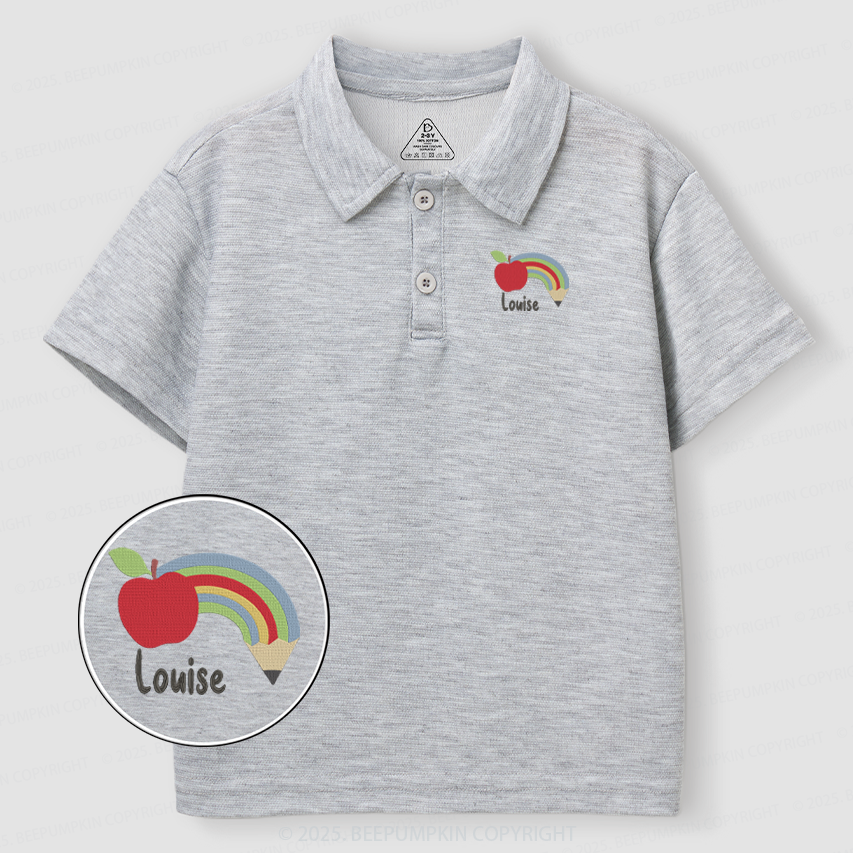 Embroidery Personalized Rainbow Pencil Name Toddler&Kid's Polo Shirt Beepumpkin