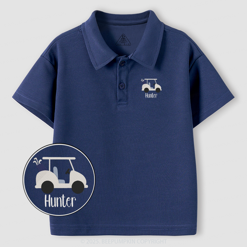 Embroidery Personalized Boys Golf Cart Toddler&Kid's Polo Shirt Beepumpkin