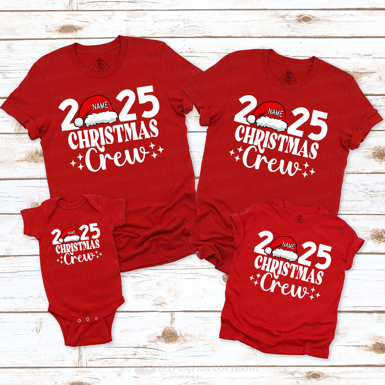 Personalized Christmas Crew 2025 Name On Santa Hat Shirts