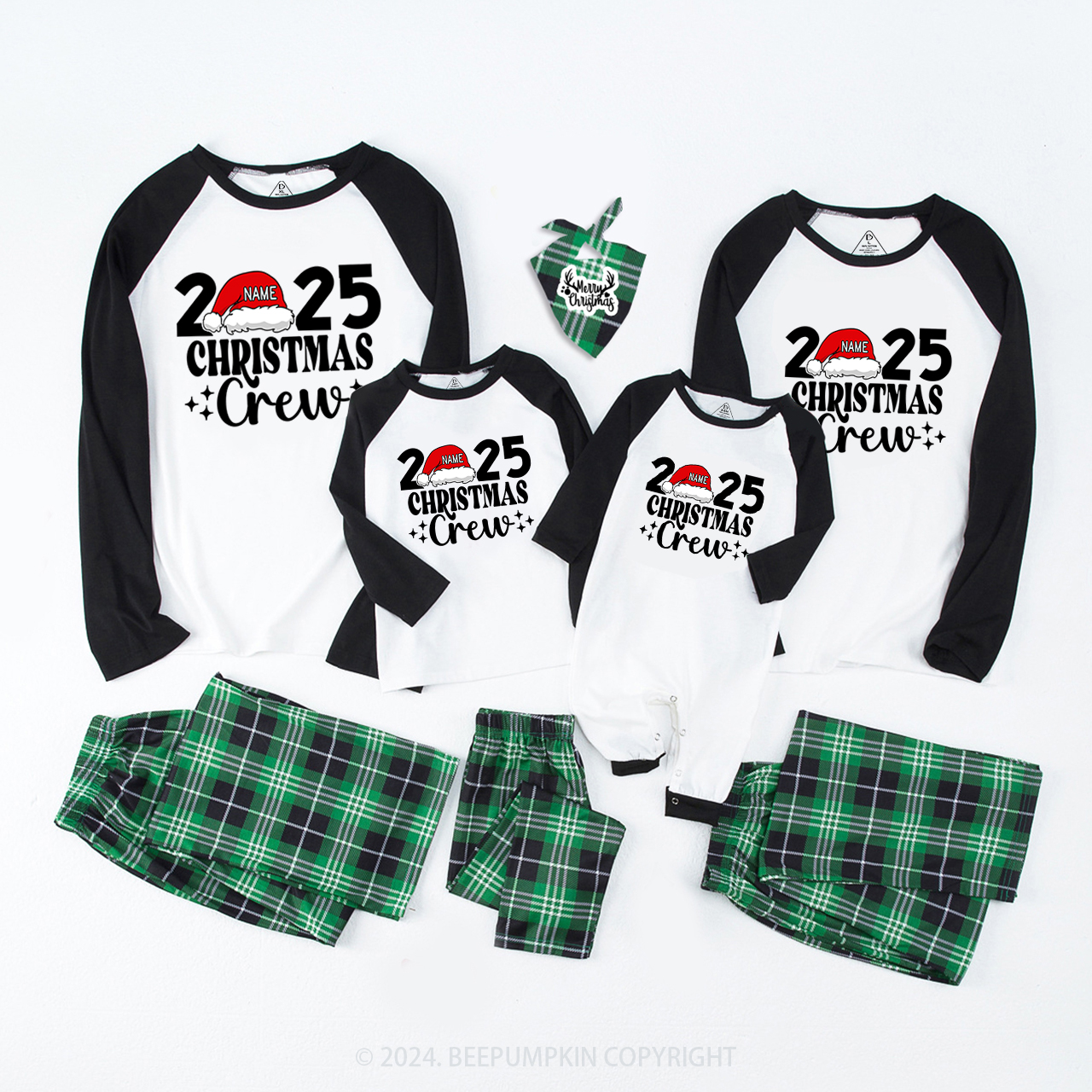 Personalized Christmas Crew 2024 Name On Santa Hat Pajamas