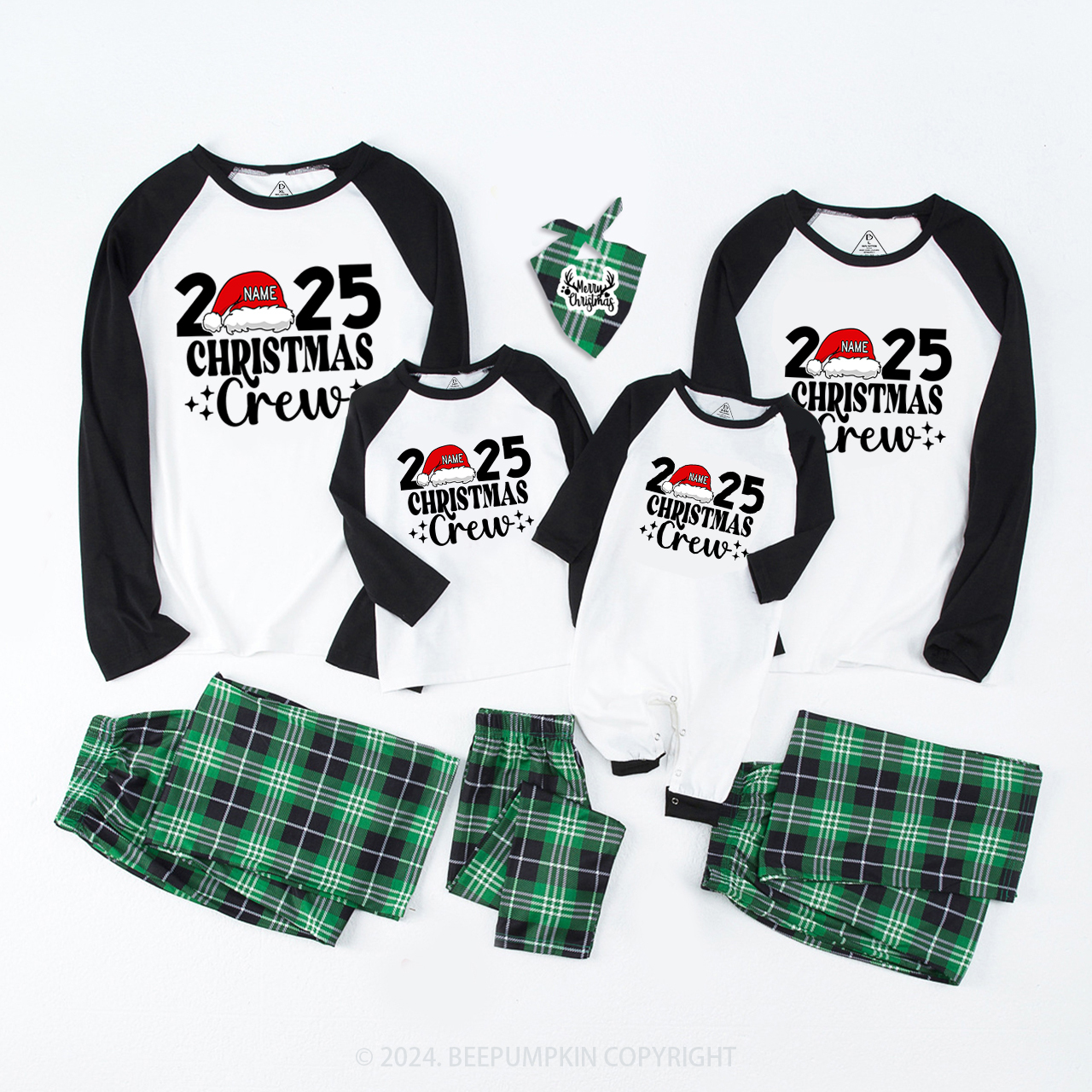 Personalized Christmas Crew 2024 Name On Santa Hat Pajamas