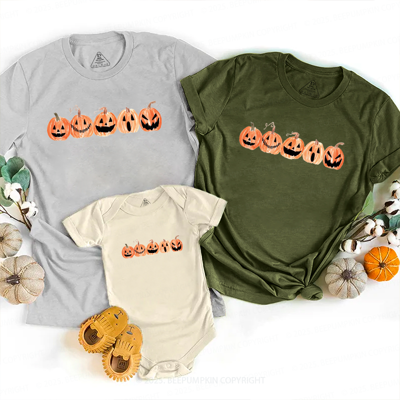 A Row Of Smiling Pumpkins Halloween Family Matching Shirts