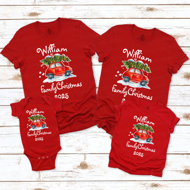 Personalized 2025 Christmas Car Family Matching Shirt