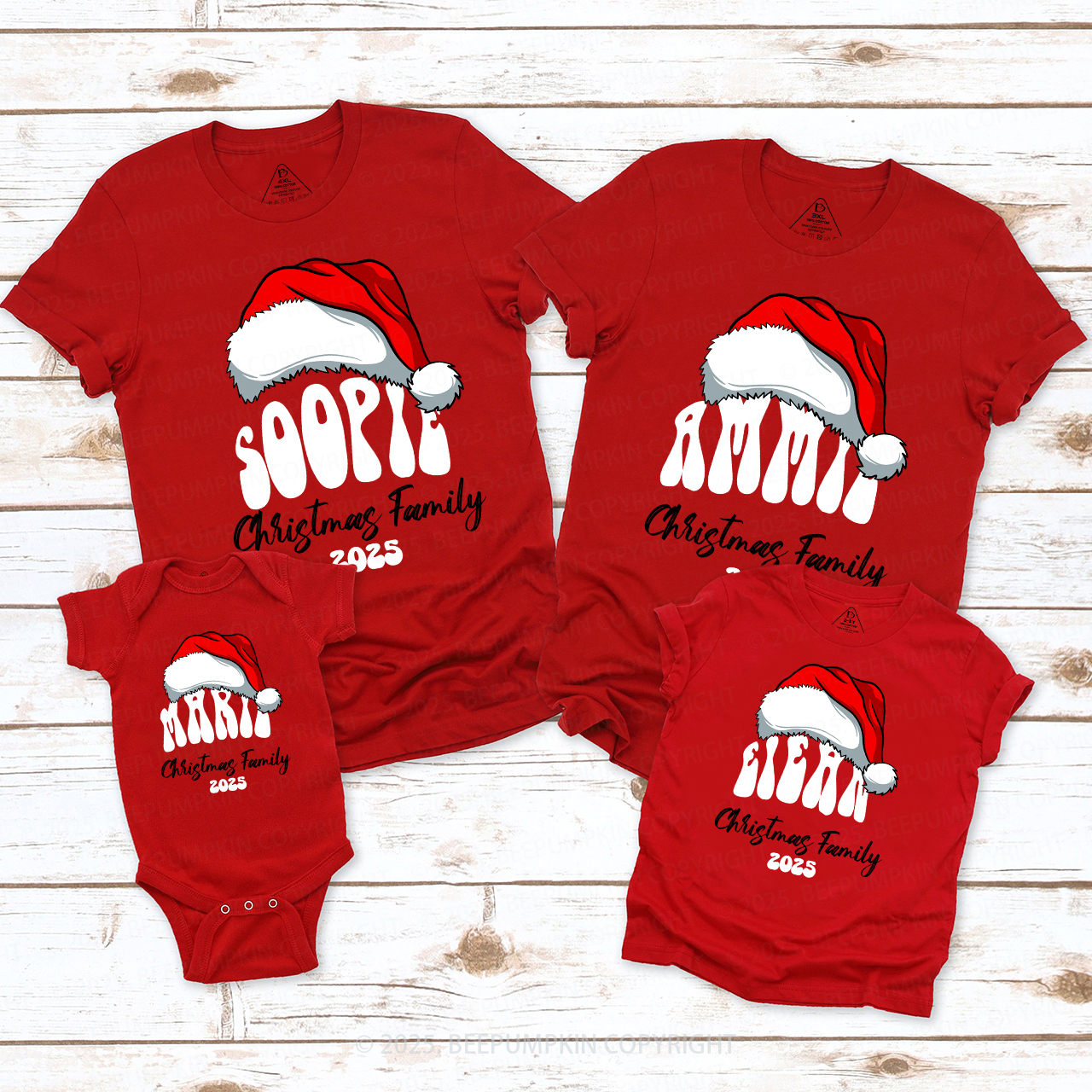 2025 Personalized Red Hat And Name Christmas Matching T-Shirts