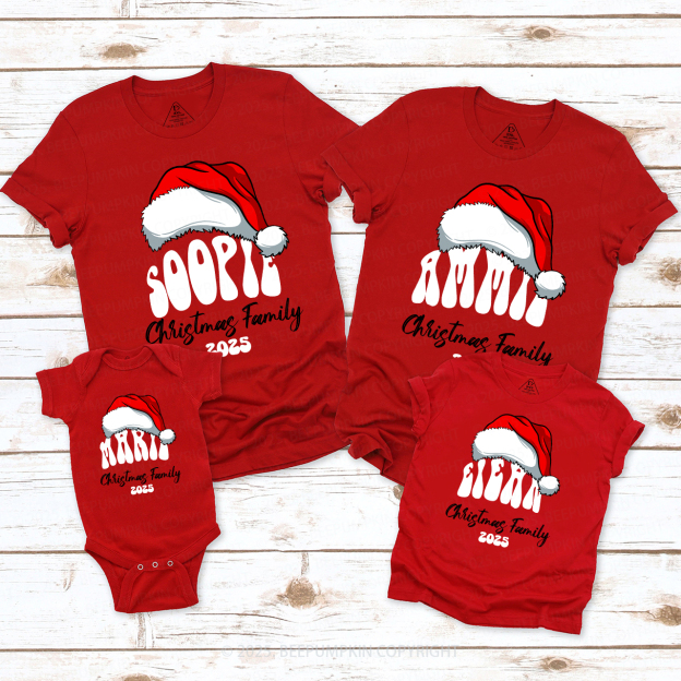 2025 Personalized Red Hat And Name Christmas Matching T-Shirts