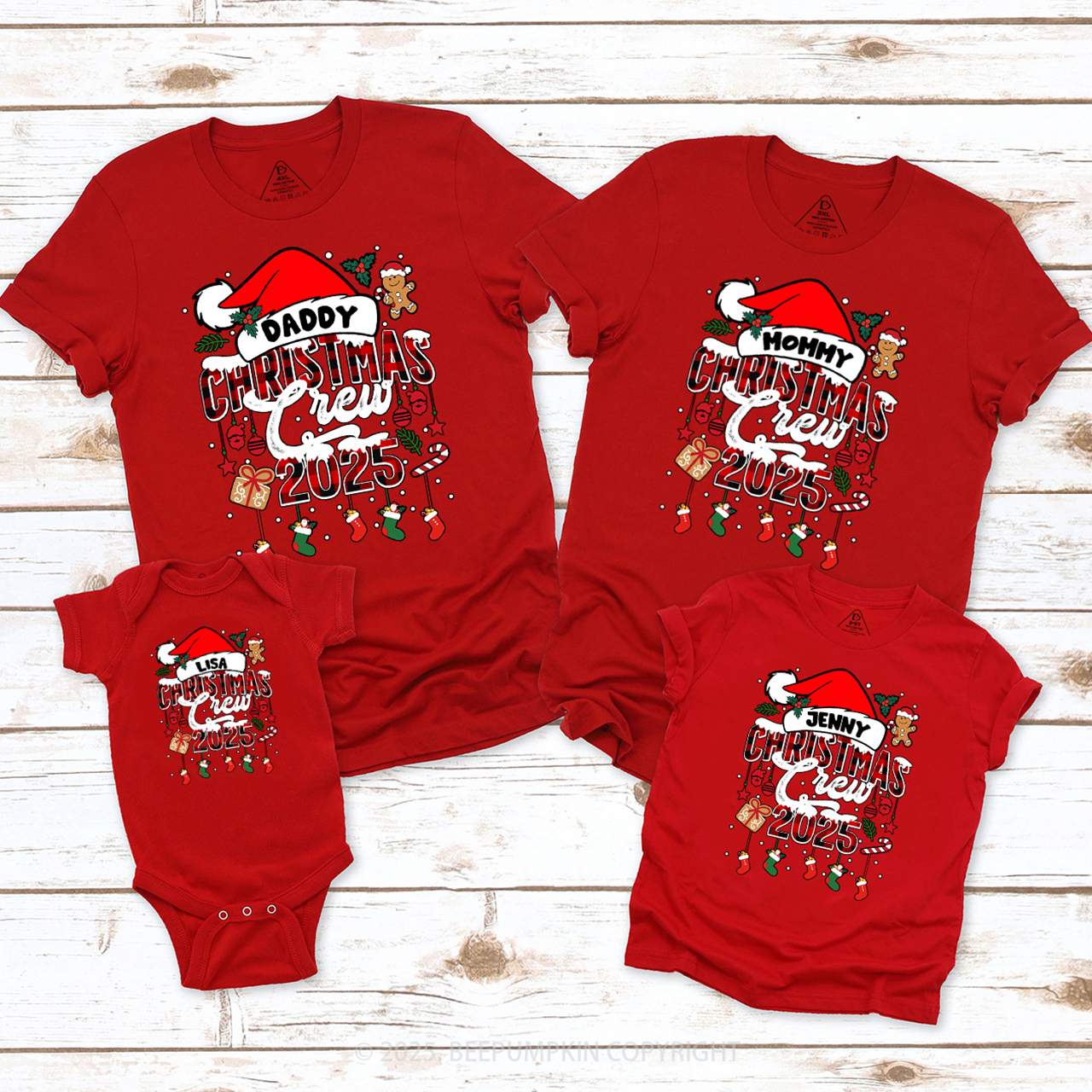 Custom Christmas Crew 2024 Matching Party T-Shirts Beepumpkin