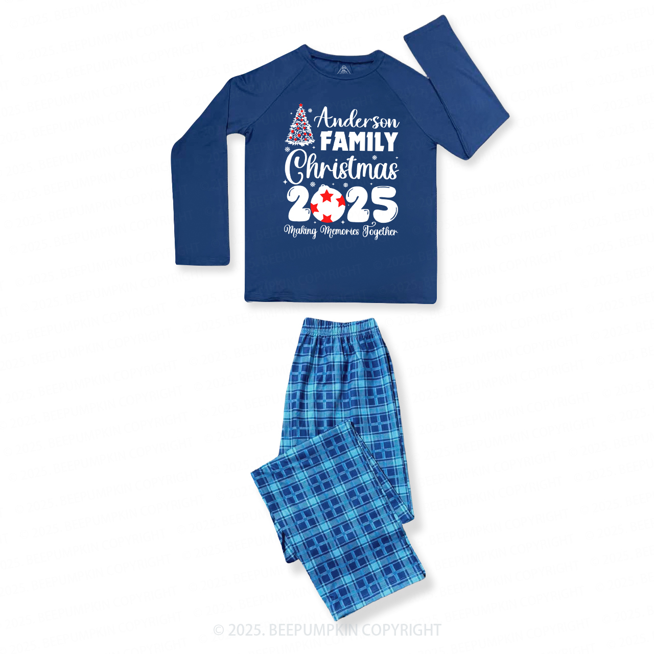2025 Personalized Family  Name Making Memories Family Matching Blue Pajamas Beepumpkin