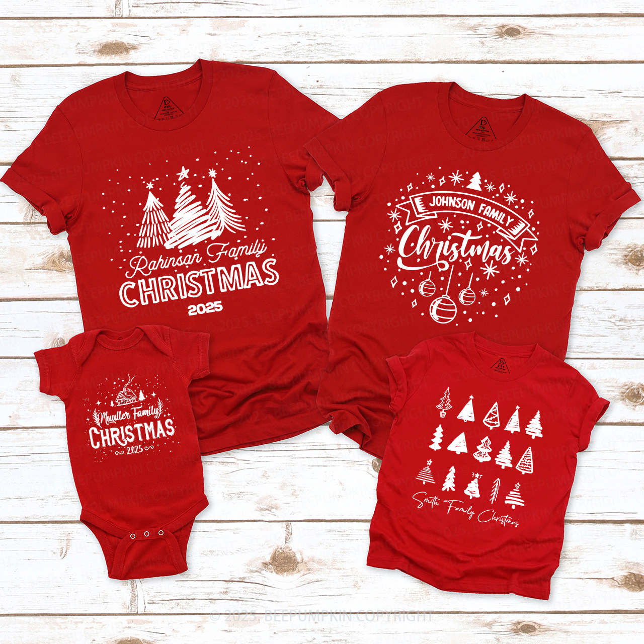 Personalized Various 2025 Christmas Tree Family Matching T-Shirts Beepumpkin