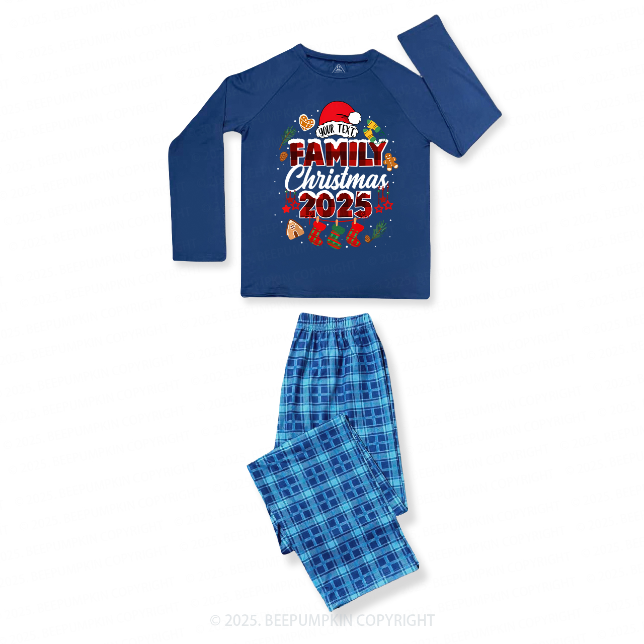 Personalized Gingerbread Snowflakes Christmas Family Matching Blue Pajamas Beepumpkin