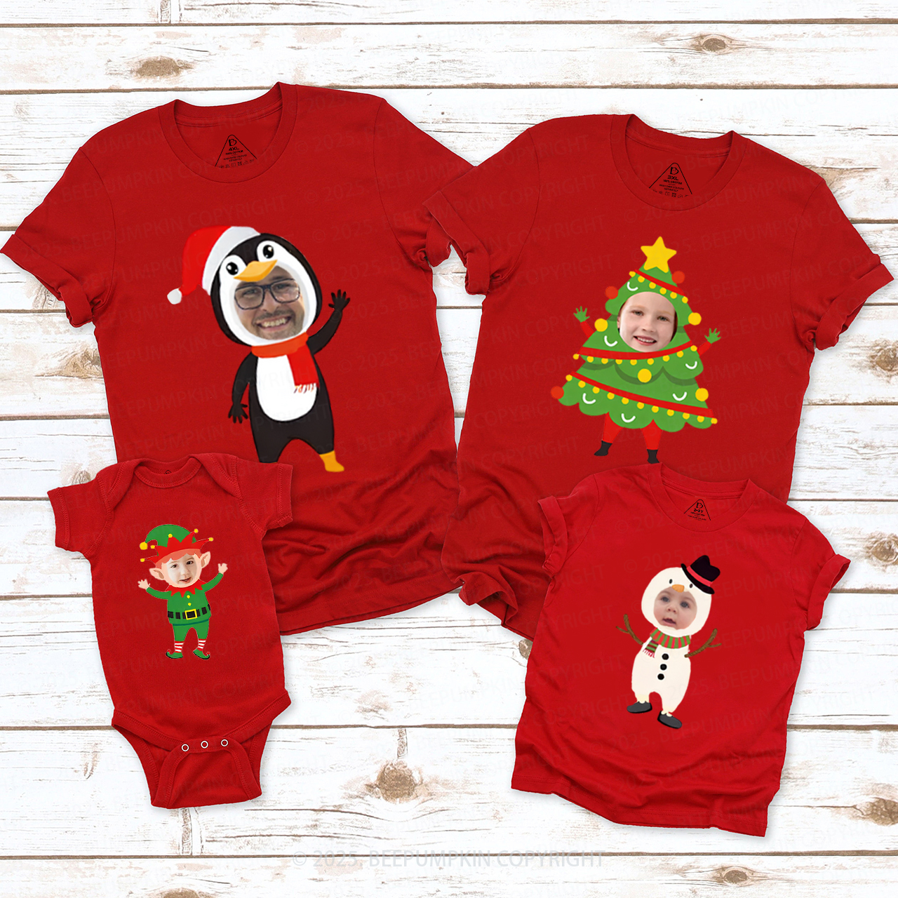 Personalized Christmas Characters Photo Frames Family Matching T-Shirts Beepumpkin
