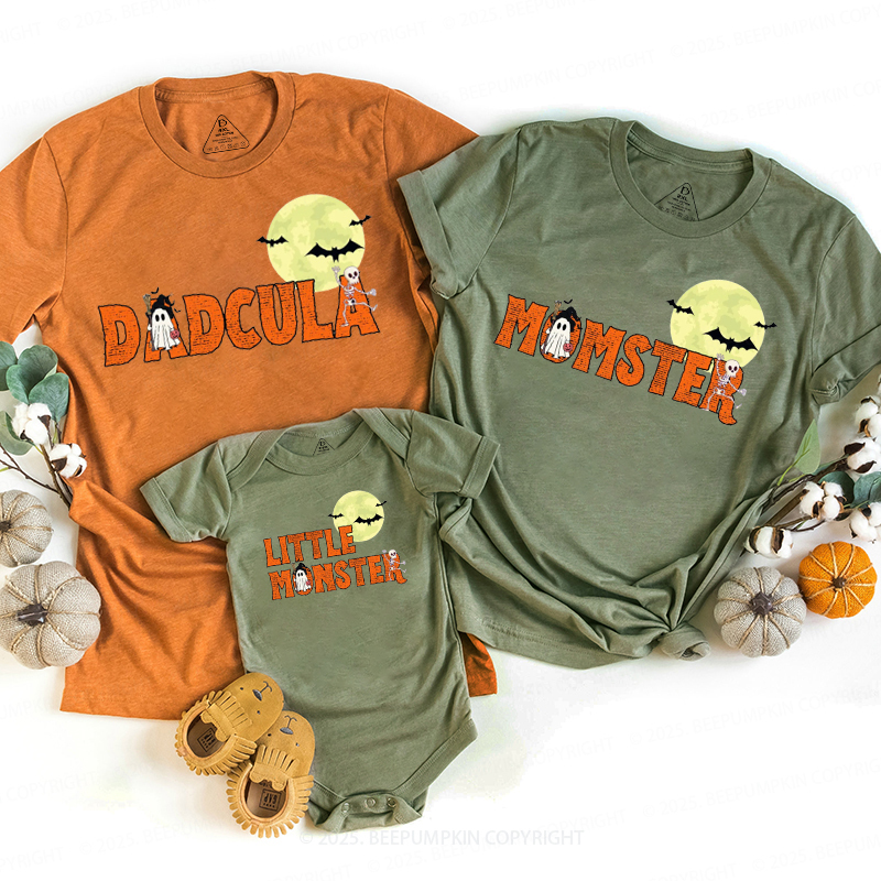 Personalized Dadcula Momster Little Monster Halloween Family Matching Shirts