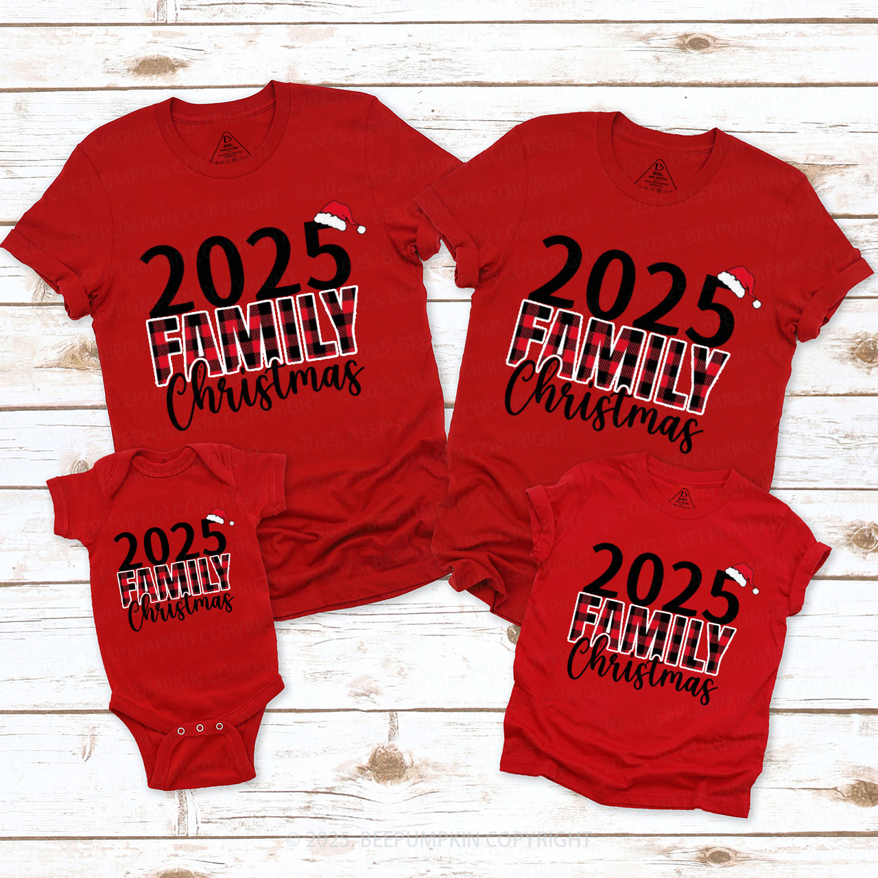 Merry Plaid Christmas Family Matching T-Shirts Beepumpkin