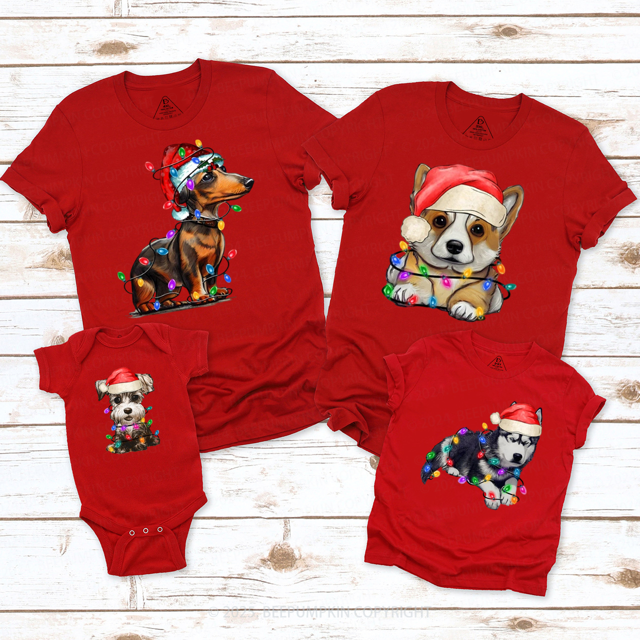 Personalized Dog Christmas Tree Lights Family Matching T-Shirts Beepumpkin