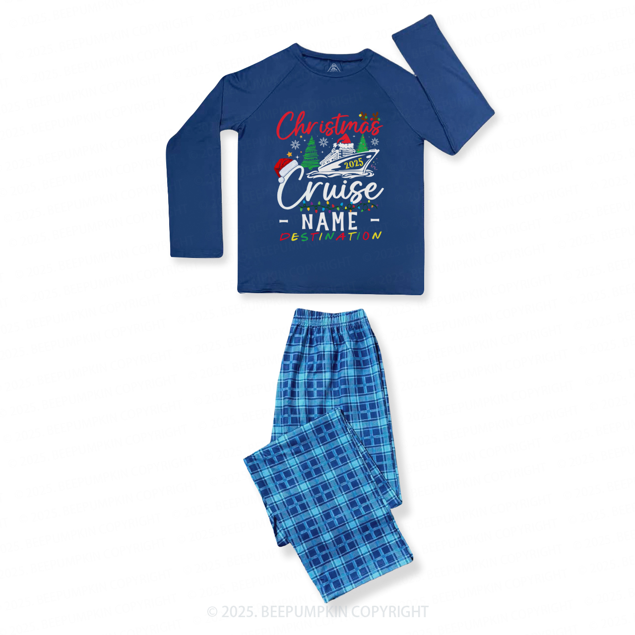 Personalized Christmas Cruise 2025 Matching Blue Pajamas Beepumpkin