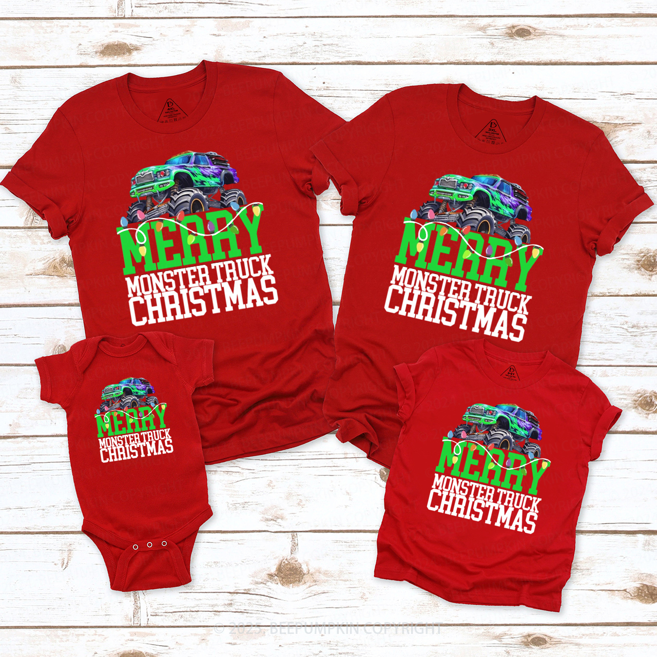 Monster Truck Christmas Family Matching T-Shirts Beepumpkin