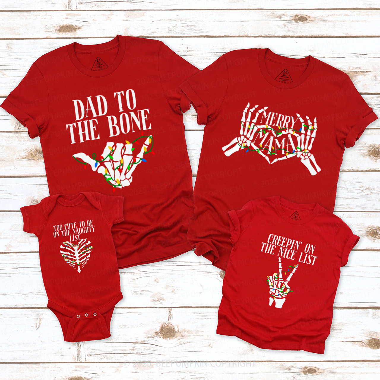 Personalized Skeleton Christmas Family Matching T-Shirts Beepumpkin