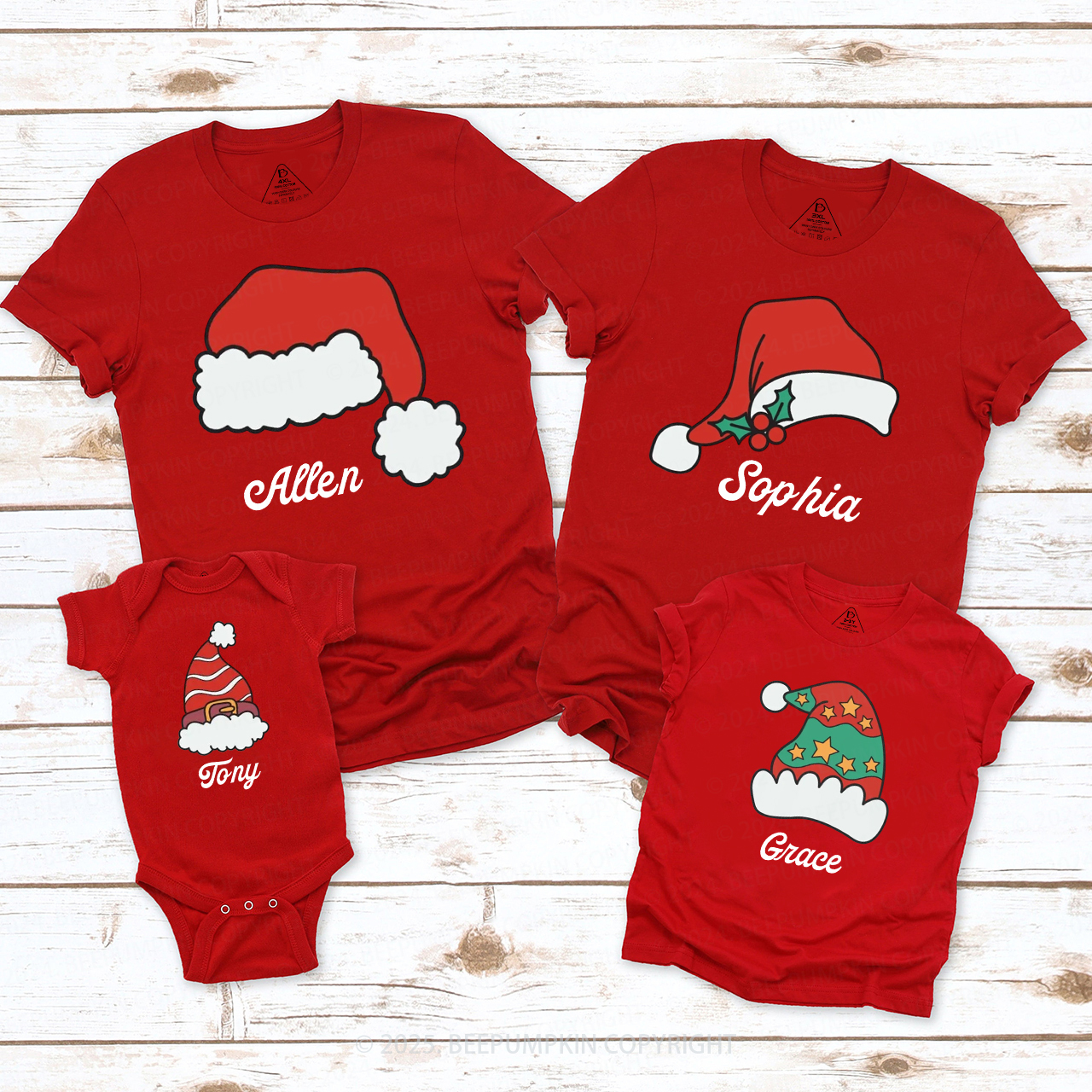 Personalized Santa Hat Christmas Family Matching T-Shirts Beepumpkin