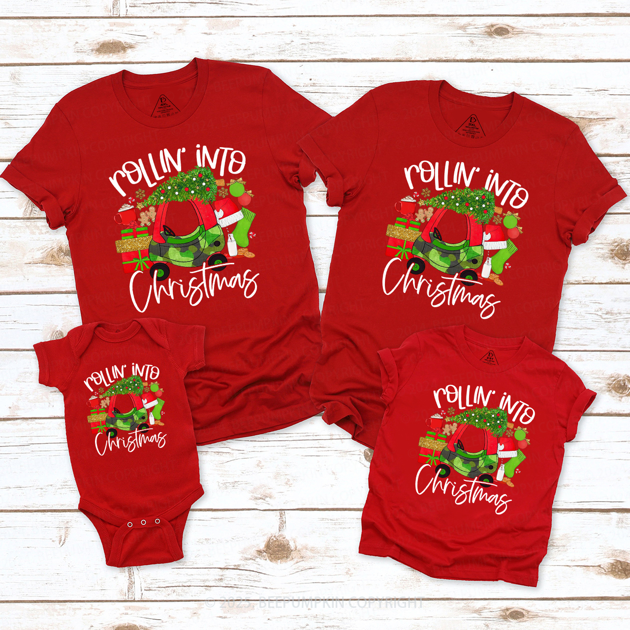 Rollin' Into Christmas Family Matching T-Shirts Beepumpkin