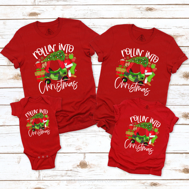 Rollin' Into Christmas Family Matching T-Shirts Beepumpkin