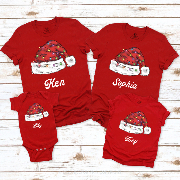 Personalized Merry Christmas Hat Family Matching T-Shirts Beepumpkin