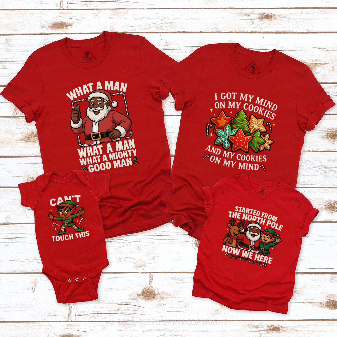 Personalized Brown Santa Christmas Family Matching T-Shirts Beepumpkin